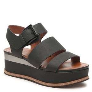Naturalizer Black Platform Ankle Strap Wedge Sandals